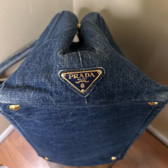 SOLD!!! 🔥 PRADA Canapa Canvas Denim Hand Bag Blue - Picture 3 of 12